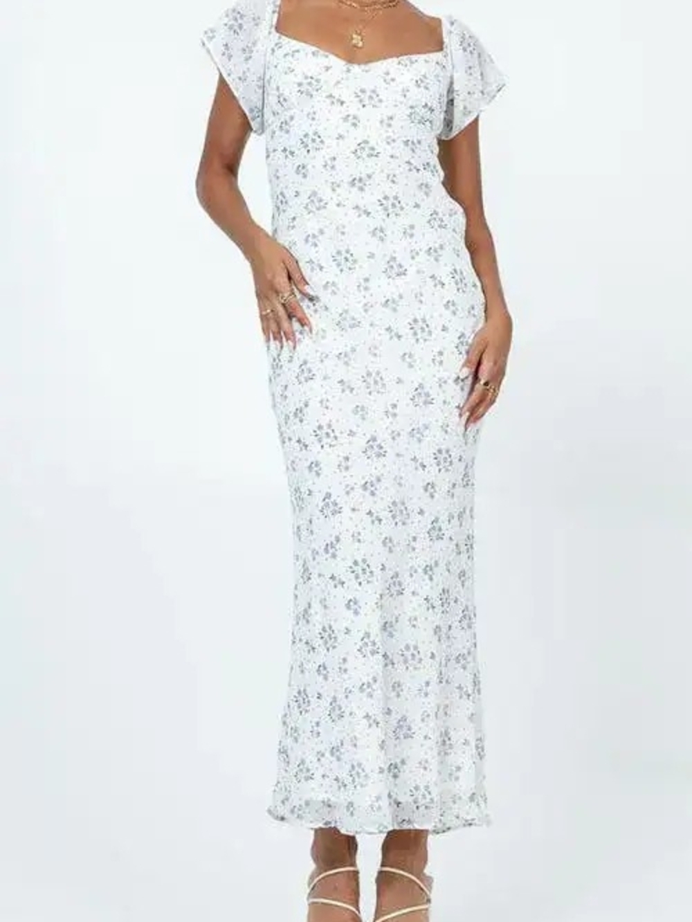 Princess Polly White Maxi Dress with Light Blue Floral Print